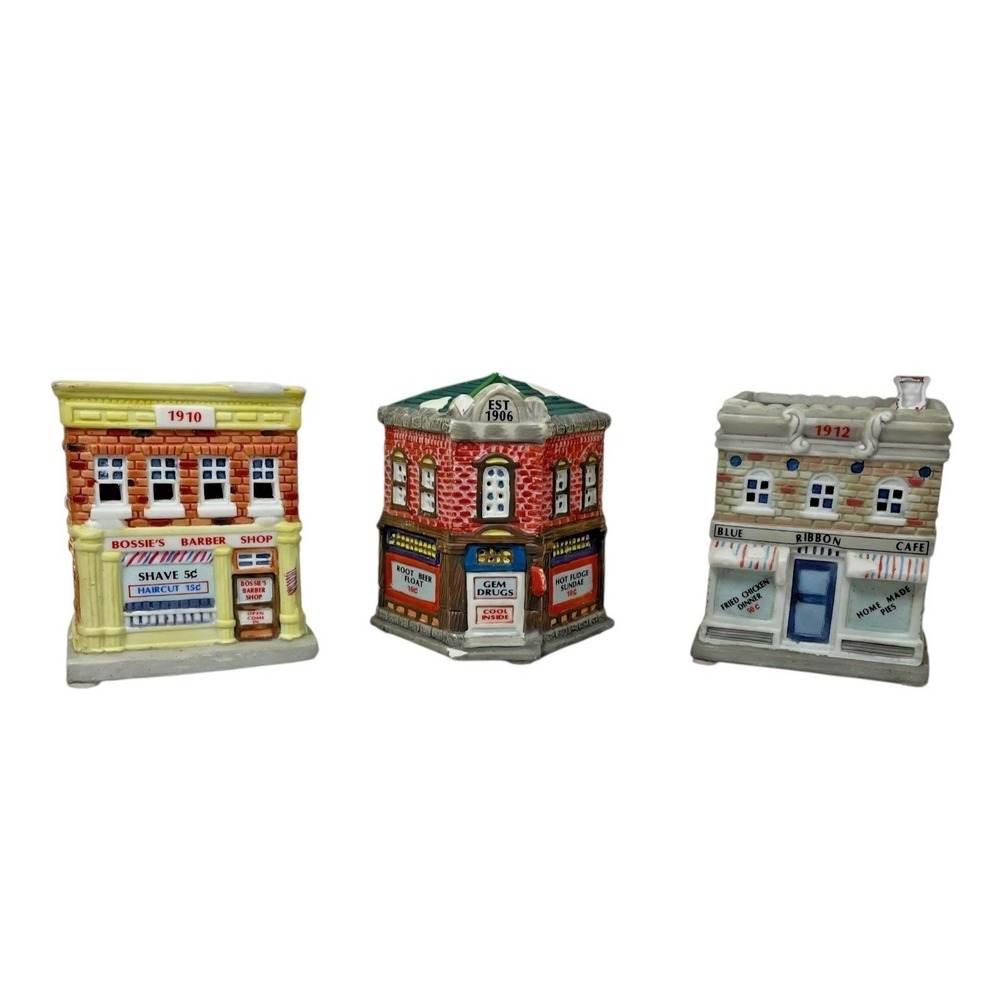 Vintage 1990 Olde Town Village American Landmarks 3.5" Lighted Buildings Lot